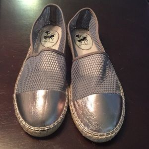Sam Edelman metallic silver +mesh espadrille NWOT